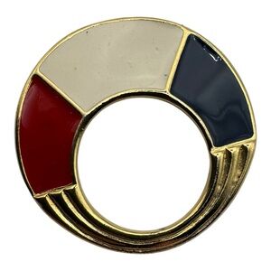 Vintage Red White Blue Enamel Circle Brooch Pin Gold Tone‎ 1.25”